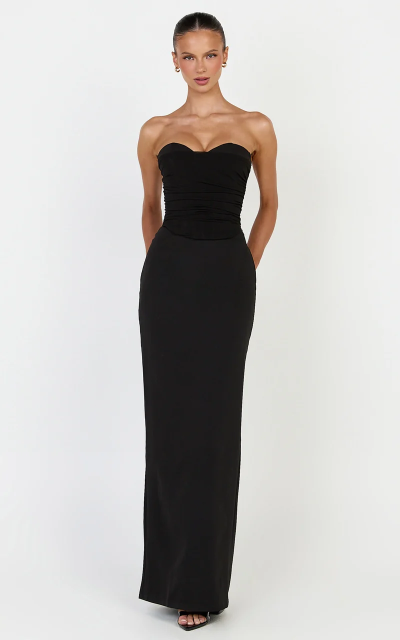 Helda Maxi Skirt - Mid Waist Back Split Skirt in Black