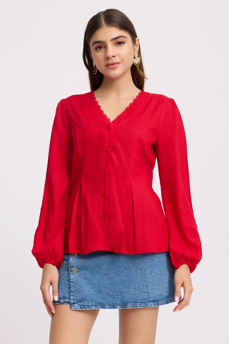 Intes|100% Viscose V-Neck Lace Top
