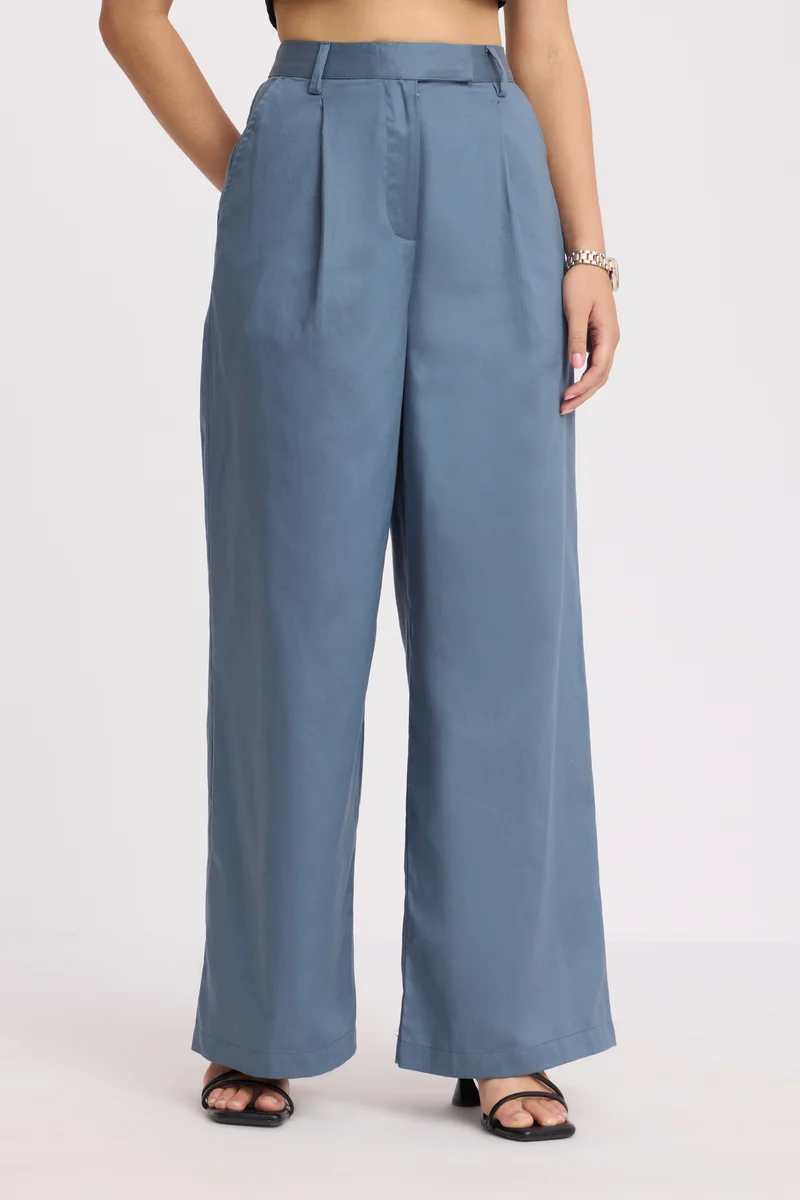 Ronda|100% Cotton High-Rise Straight Trousers
