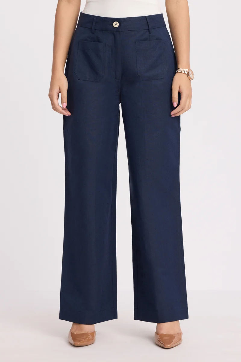 Vedy|100% Cotton High-Rise Tailored Trousers