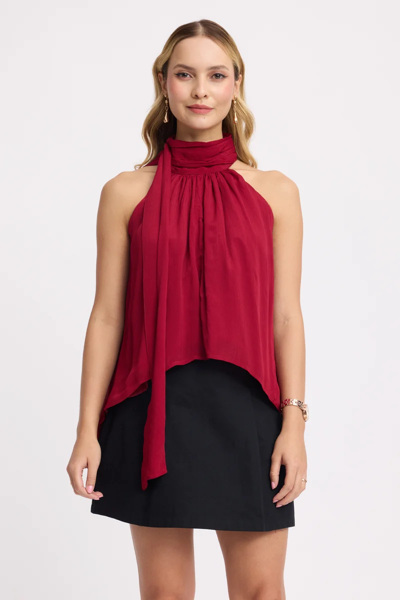 Nene|100% Viscose Halter Neck High-Low Top