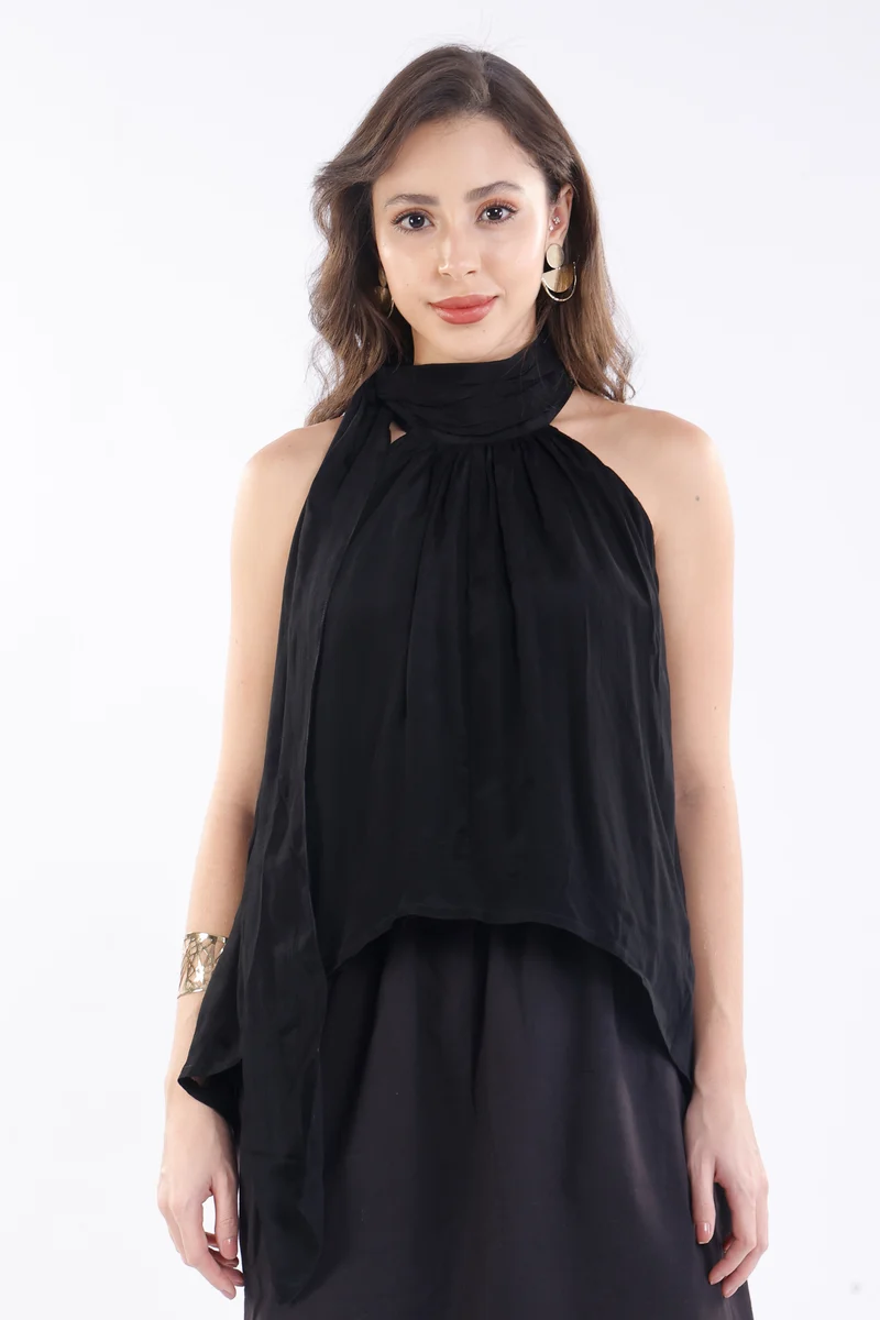 Laray|100% Viscose Halter Neck High-Low Top