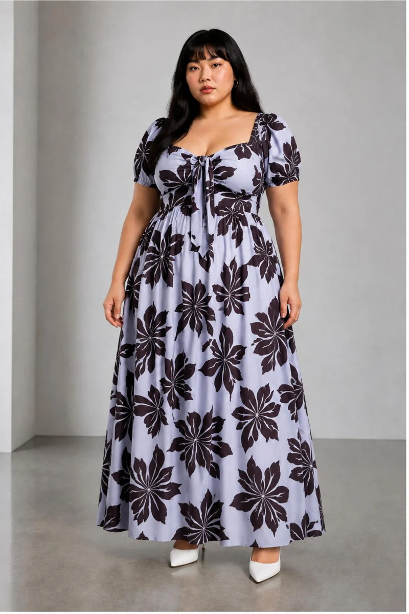 Aloraia|Viscose Maxi Dress With Front Tie Up