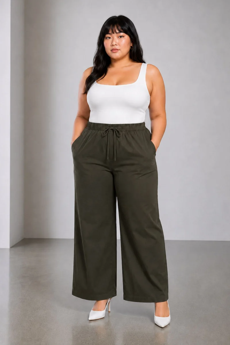 Isolgin|Cotton High Waist Wide Leg Trousers
