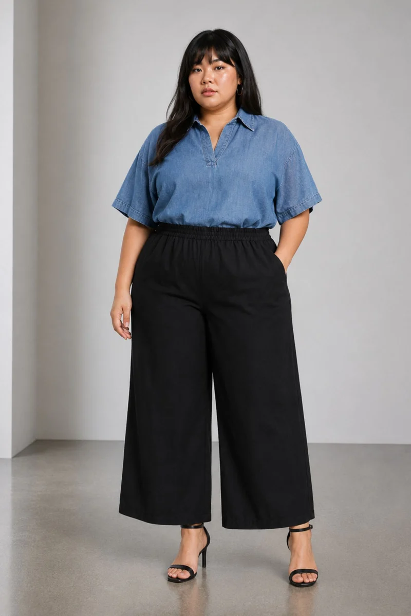 Aurorae|Cotton High Waist Wide Leg Trousers