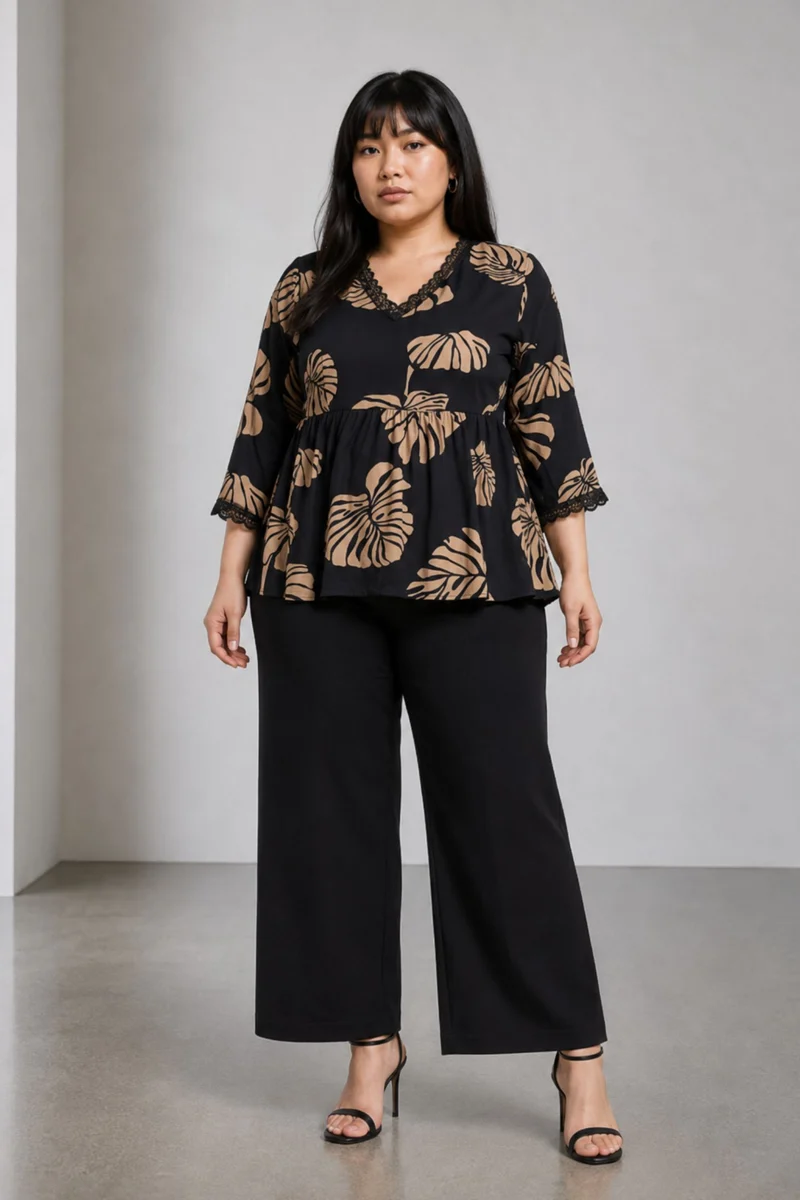 Sophiel|Viscose Peplum Lace Insert Top