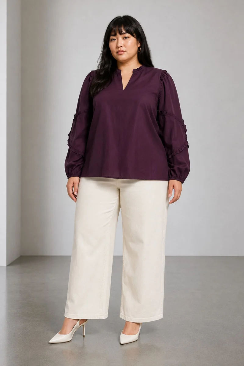Clairea|Cotton Ruffle Detail Relaxed Fit Top