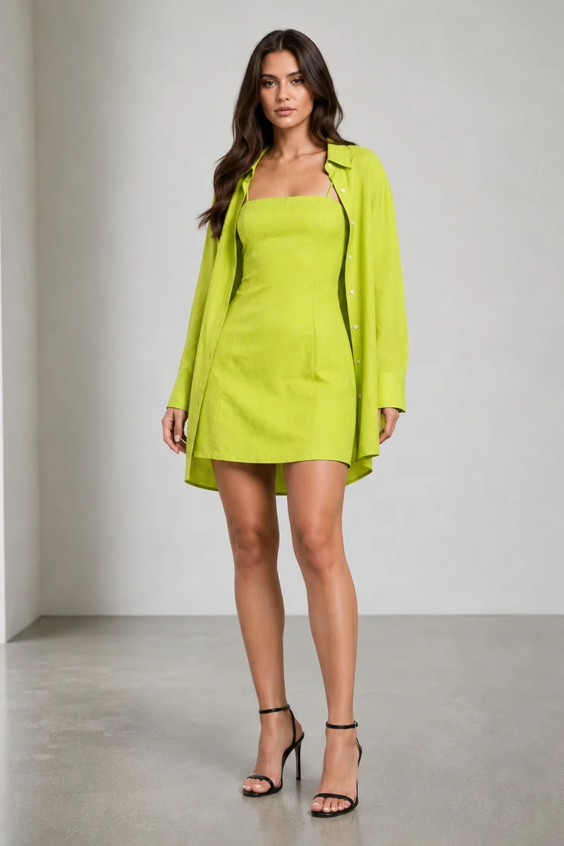 Ginap|Linen Oversized Shirt With Mini Dress