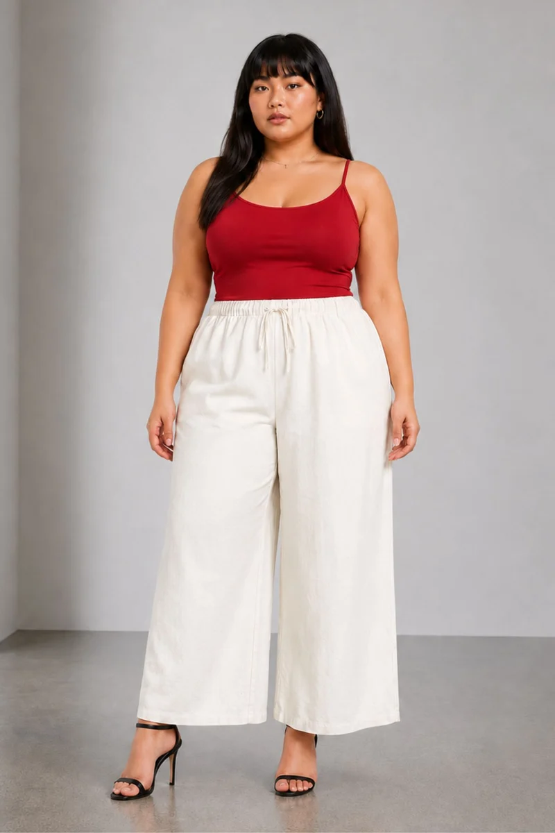 Zoeia|Cotton High Waist Wide Leg Trousers