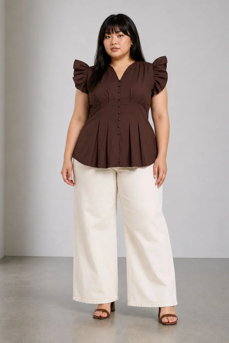 Pone|Cotton Pleated Peplum Top