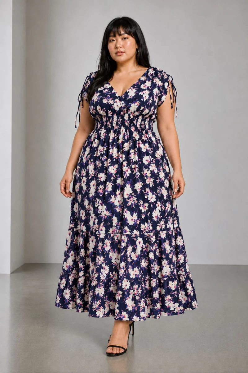 Vedala|Viscose Fit Flare Maxi Tier Dress