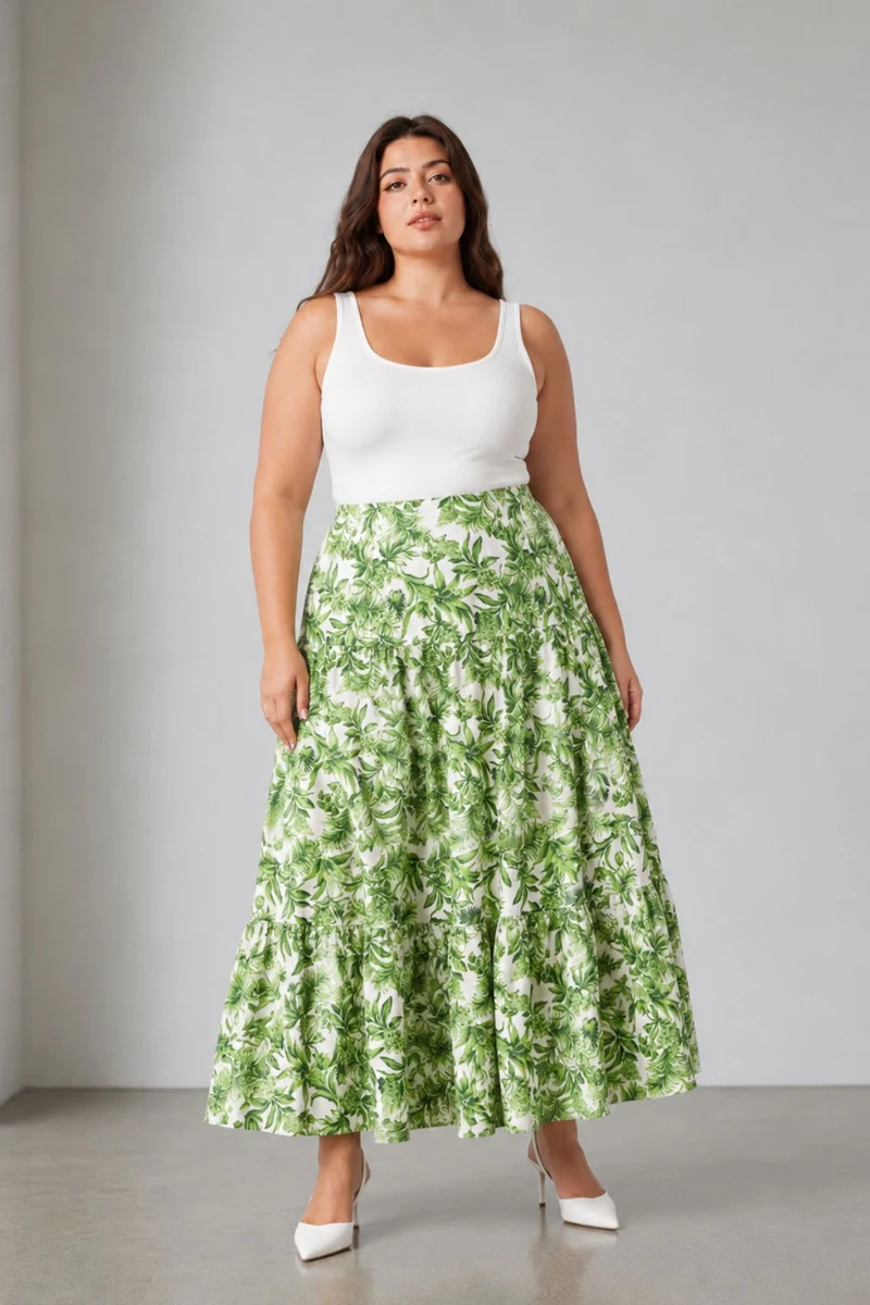 Amarae|100% Cotton Tiered Flared Skirt