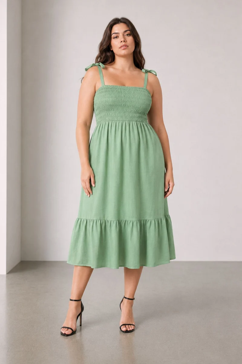 Ilyra|100% Cotton Smocked Bodice Dress