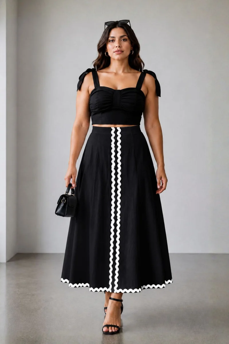 Ismera|100% Viscose Maxi Skirt With Contrast Lace