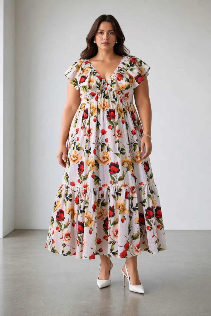Halina|100% Cotton Floral Maxi Dress