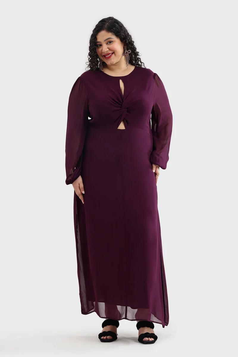 Adsna|Viscose Maxi Dress With Twist Front