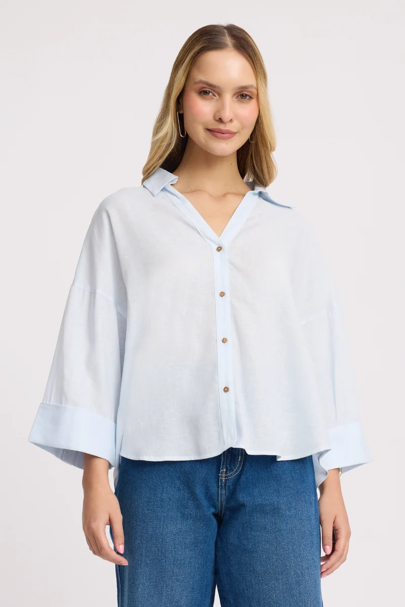 Remil|100% Cotton Relaxed Fit Button Down Shirt