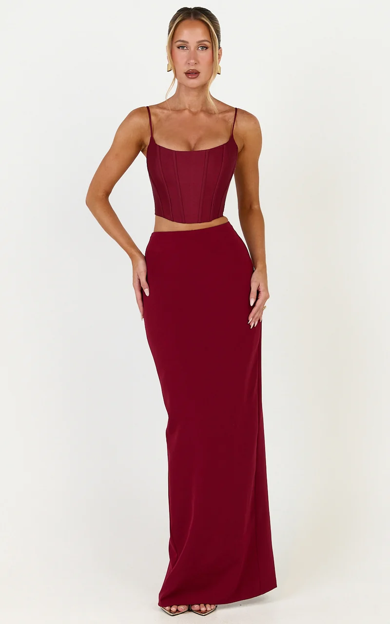 Marais Maxi Skirt - Column Skirt in Wine