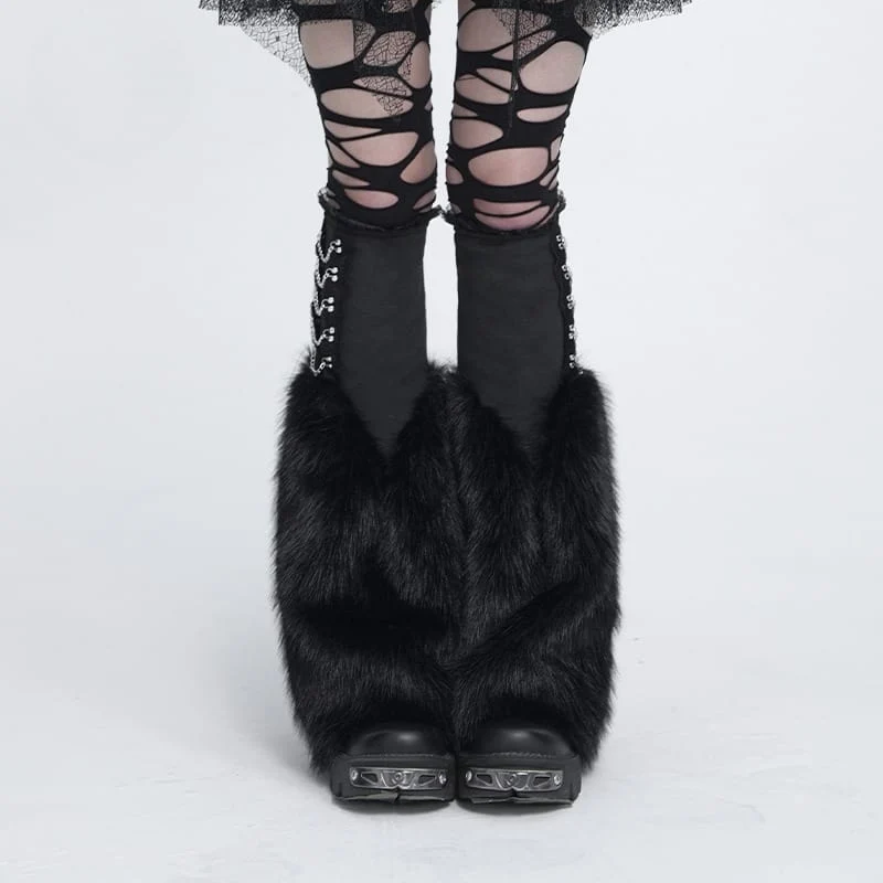 Gotiska benvärmare med plyschkedjor för kvinnor, svarta