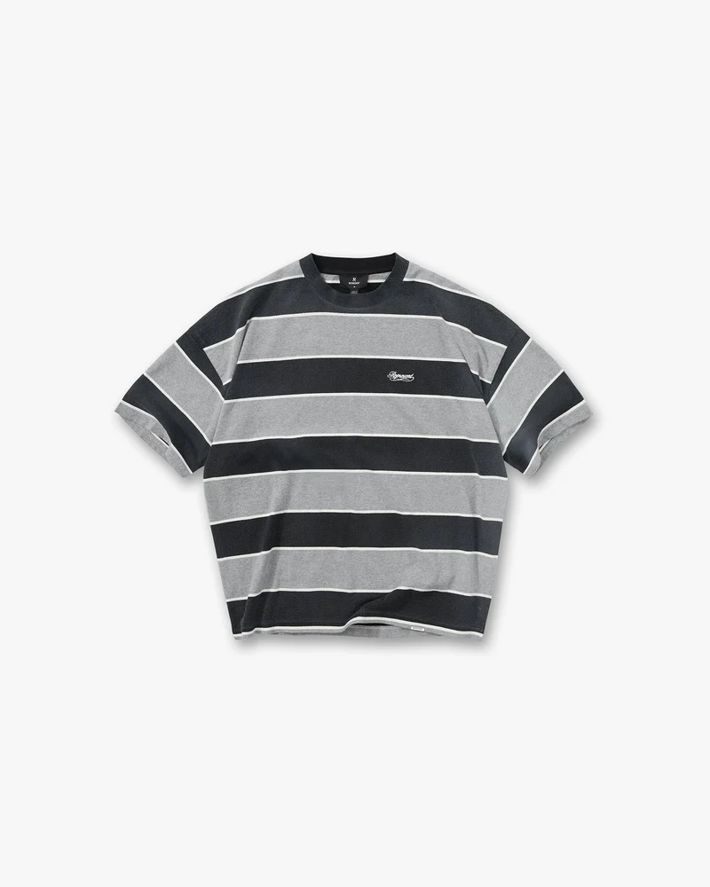 Calfornia Striped T-Shirt - Jet Black Grey Marl