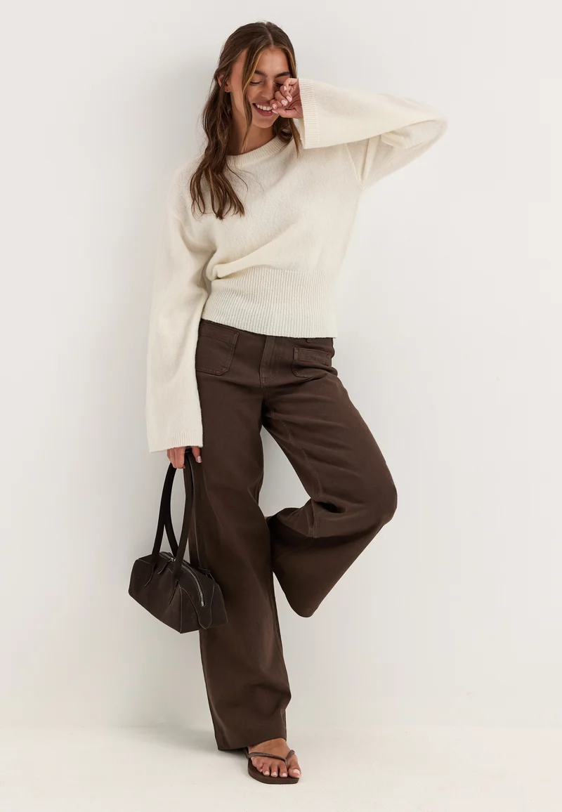 Knitted Wool Blend Wide Sleeve Sweater