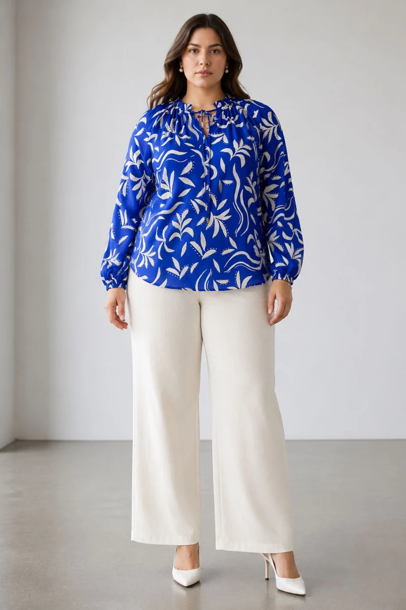 Soleia|Cotton Ruffle Split Vneck Top
