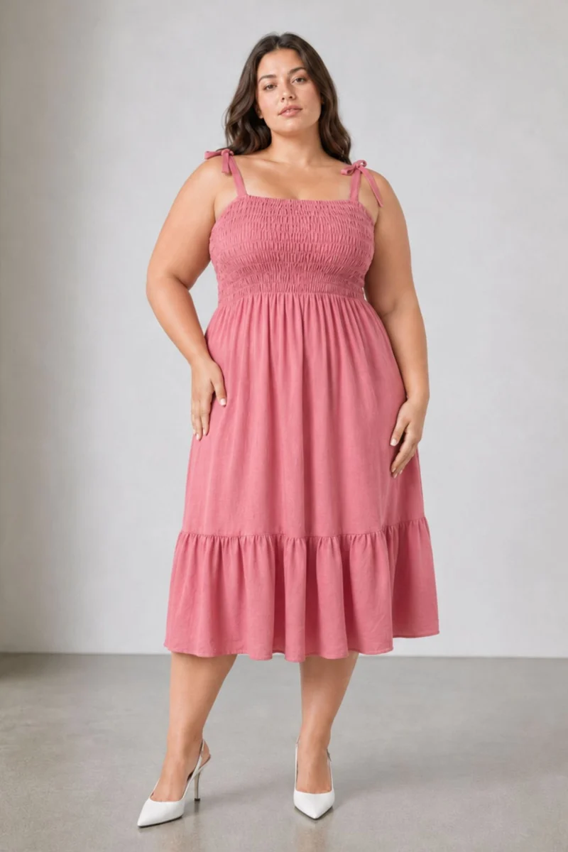 Rosael|Viscose Smocked Fit And Flare Dress