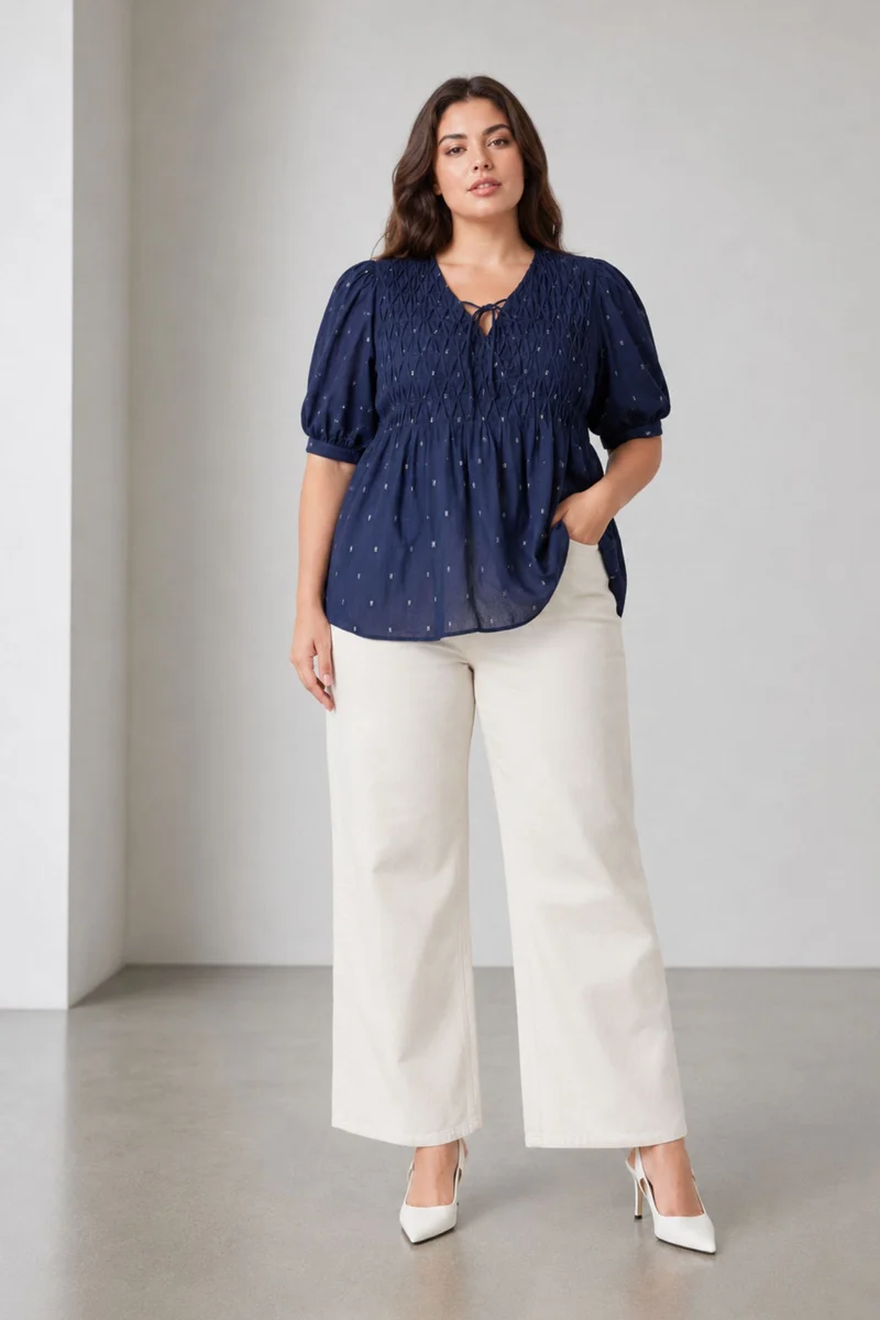 Navelle|Cotton Diagonal Pintuck Detail Top