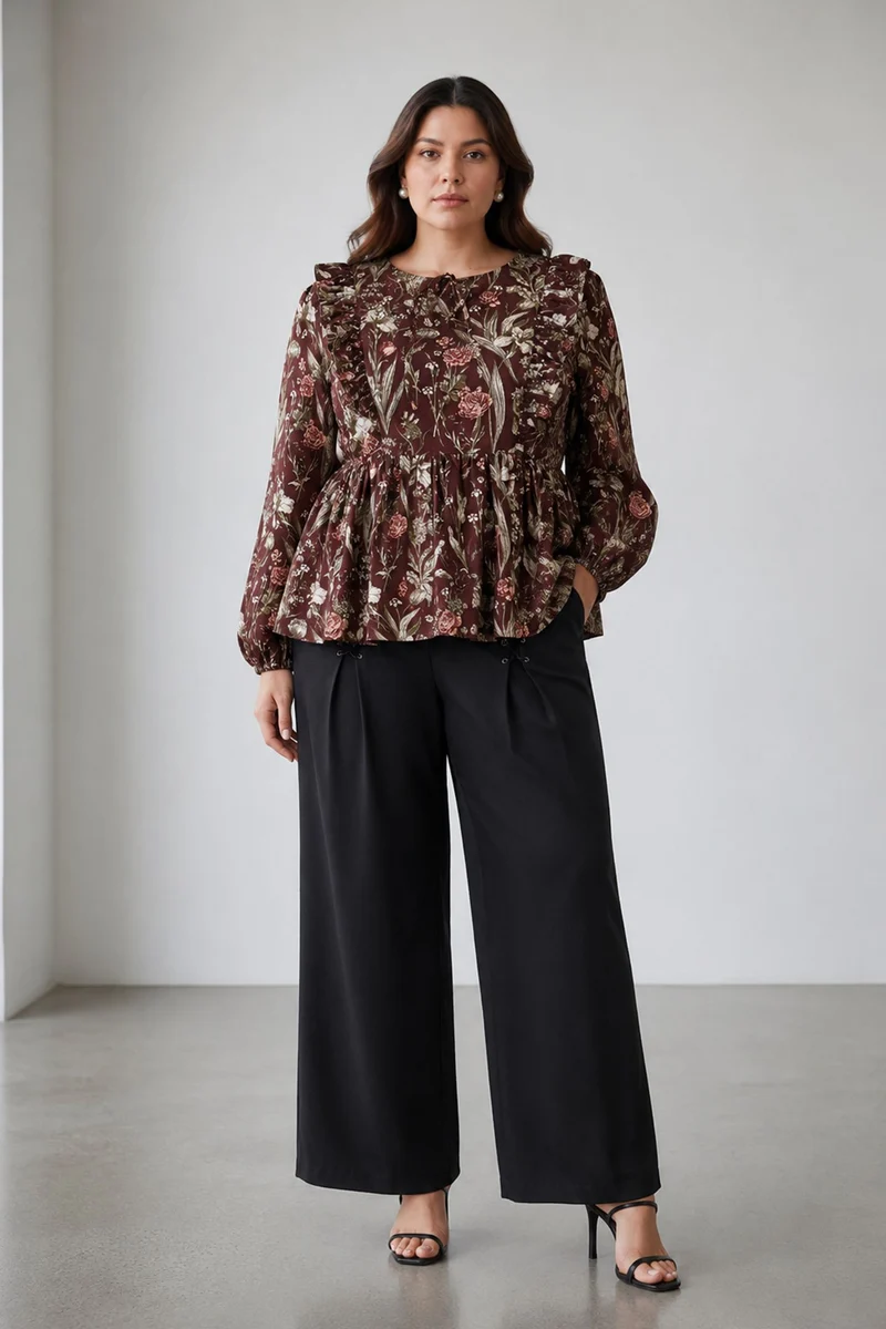 Cerelia|100% Cotton Ruffled Peplum Top