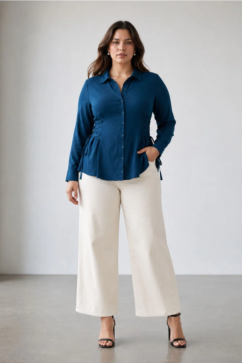 Elowira|100% Viscose Shirt With Side Tie Up