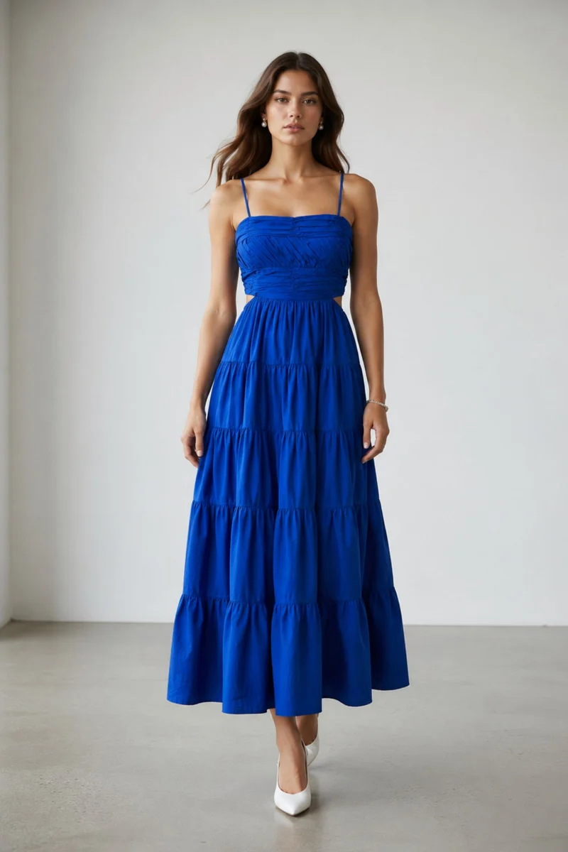 Brinley|100% Cotton Cut Out Maxi Dress With Tiered