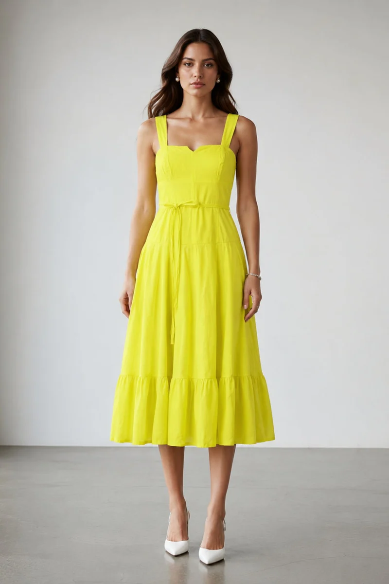 Marovia|100% Cotton Panelled Midi Dress