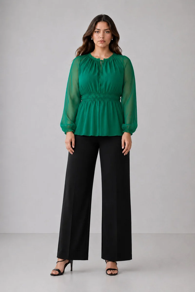 Emberly|100% Viscose Elasticated Peplum Top