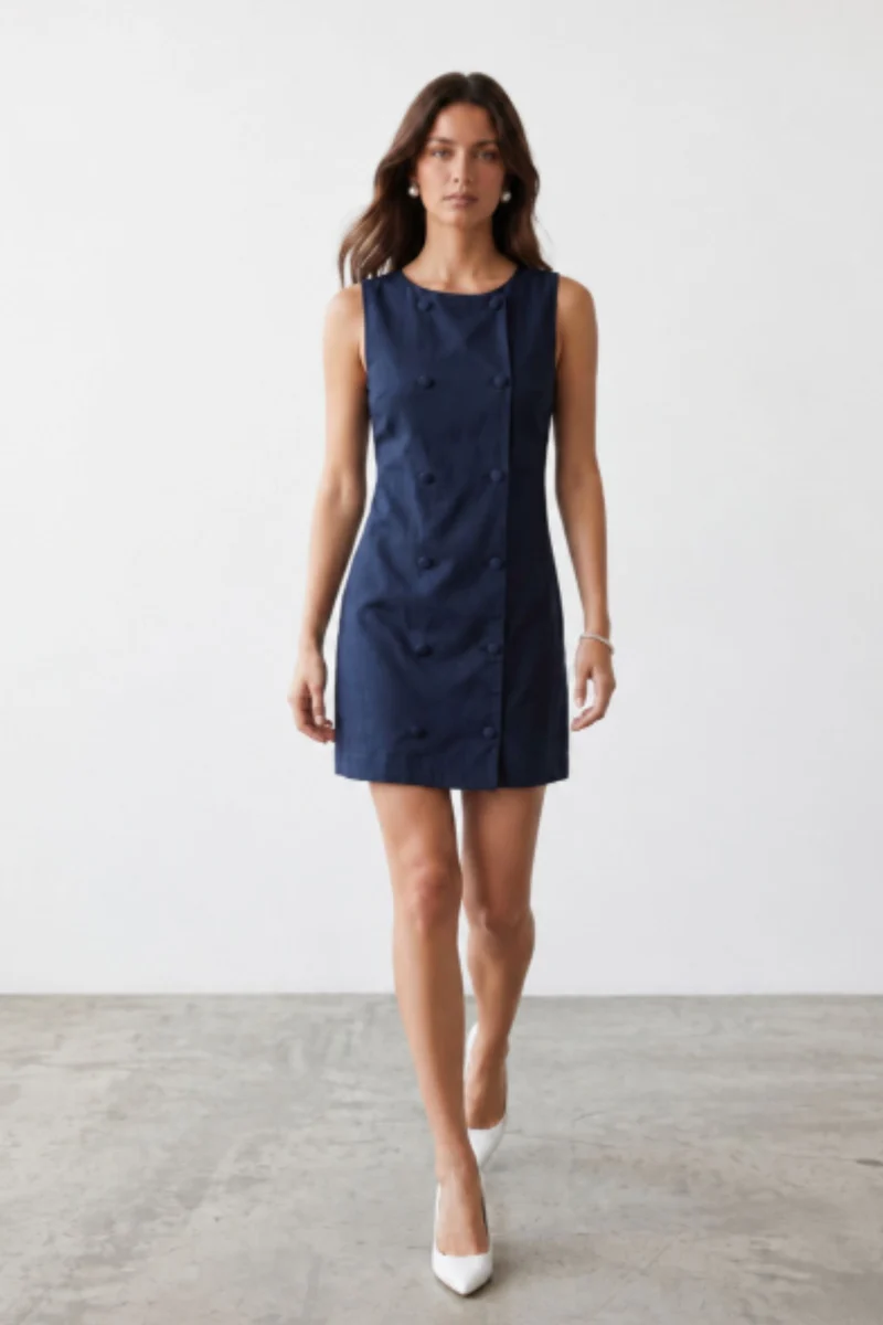 Merisse|100% Cotton Double Breasted Mini Dress