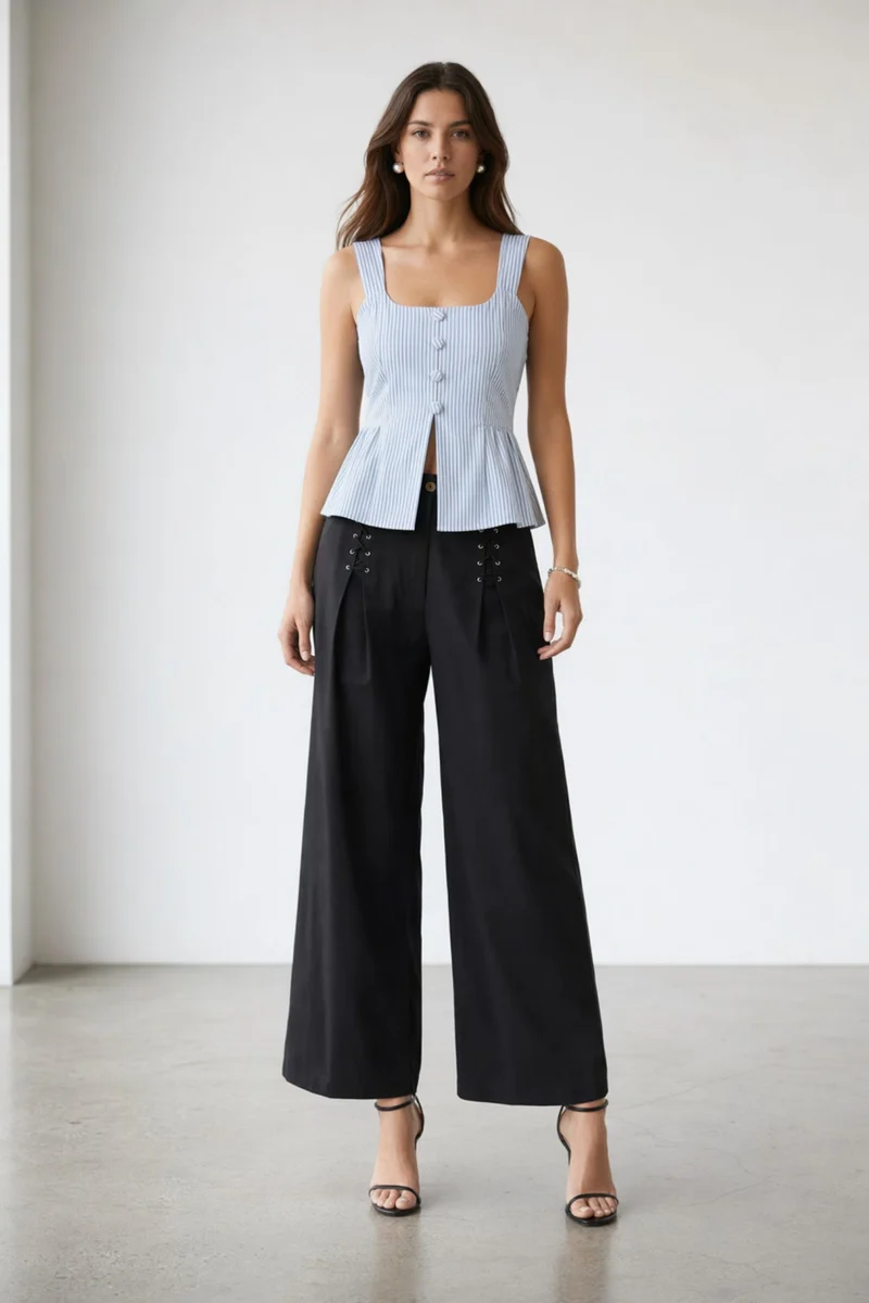 Azeline|100% Cotton Smocked Back Peplum Top