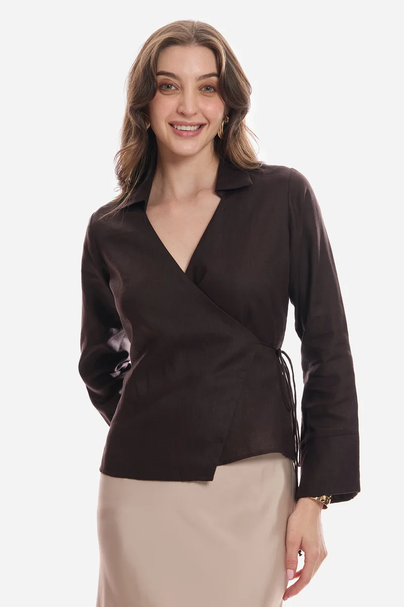 Elila|100% Linen Wrap Tie-Up Top