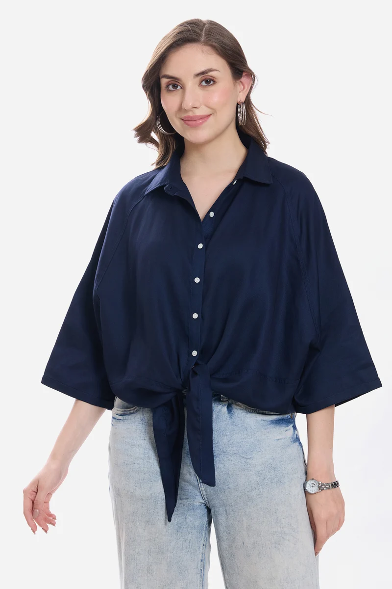 Kiny|100% Viscose Dolman Tie-Up Shirt