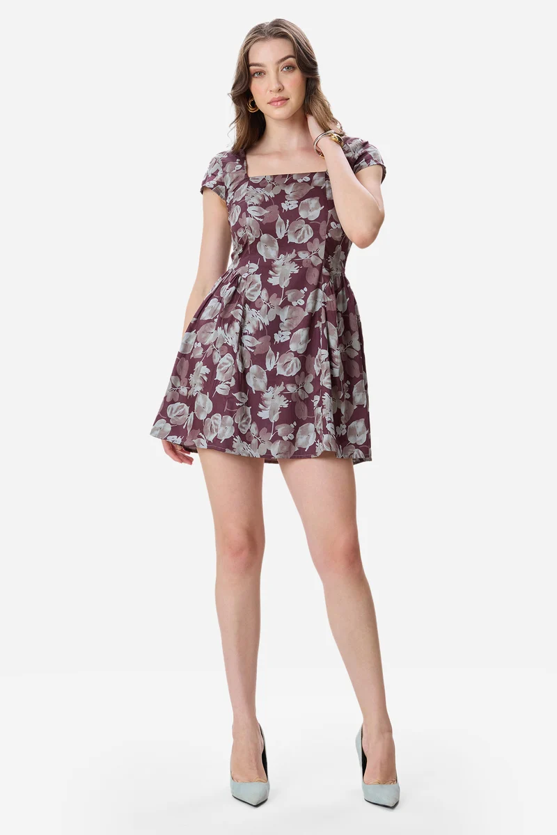 Jura|100% Cotton Fit & Flare Floral Mini Dress