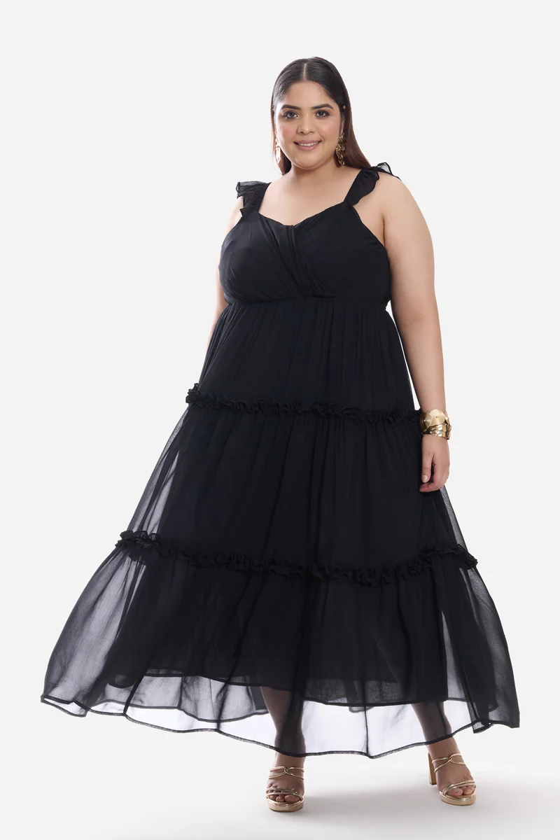 Joelle|Viscose Draped Bodice Midi Dress