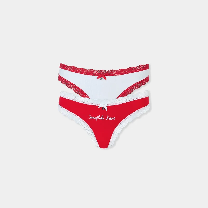Snowflake Stringtrosor (2-pack) - Röd/Vit