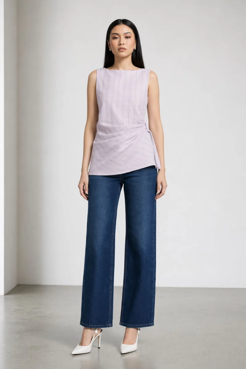 Nana|100% Cotton Stripped Side Knot Top