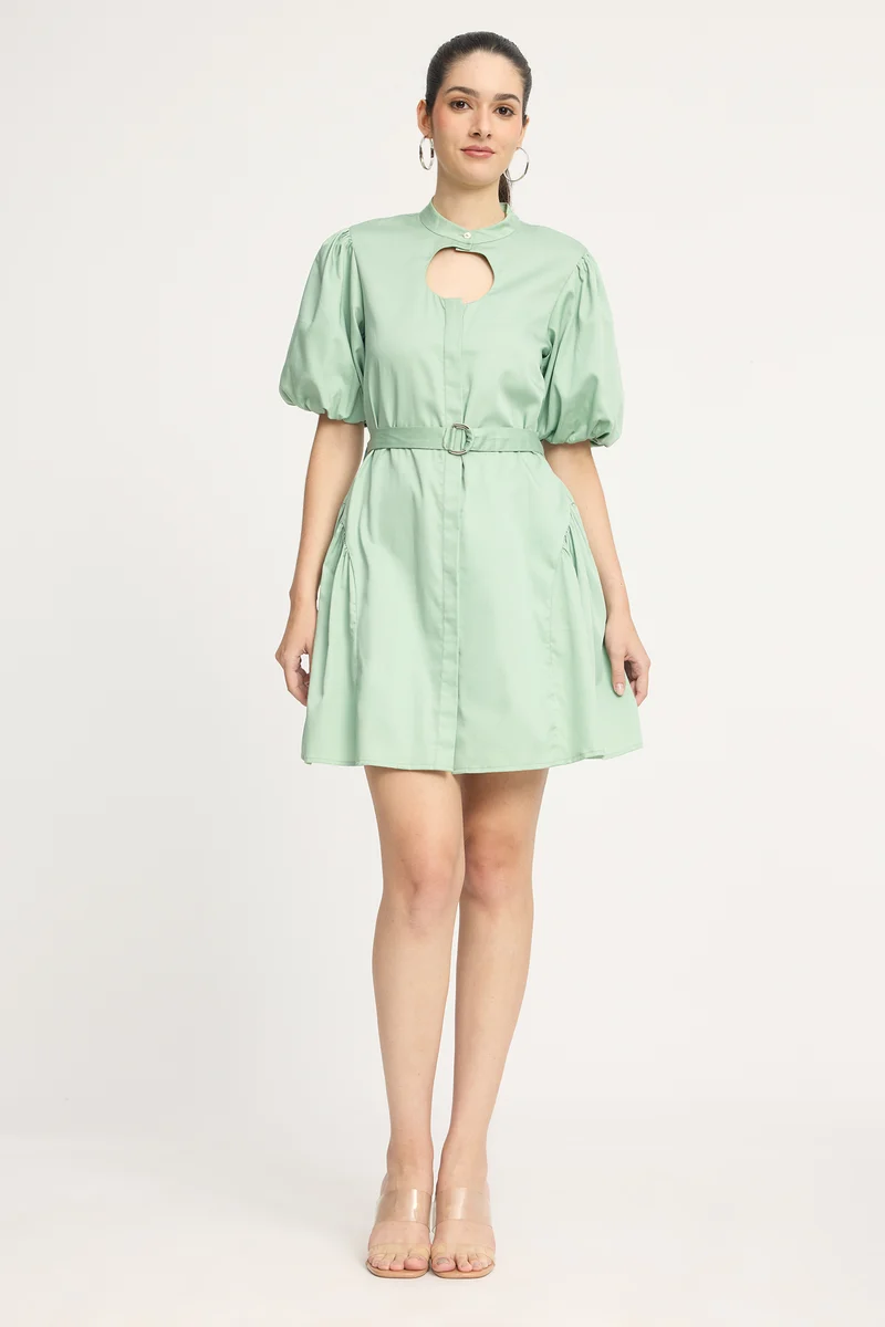 Bina|100% Cotton Cut-Out Godet Mini Dress