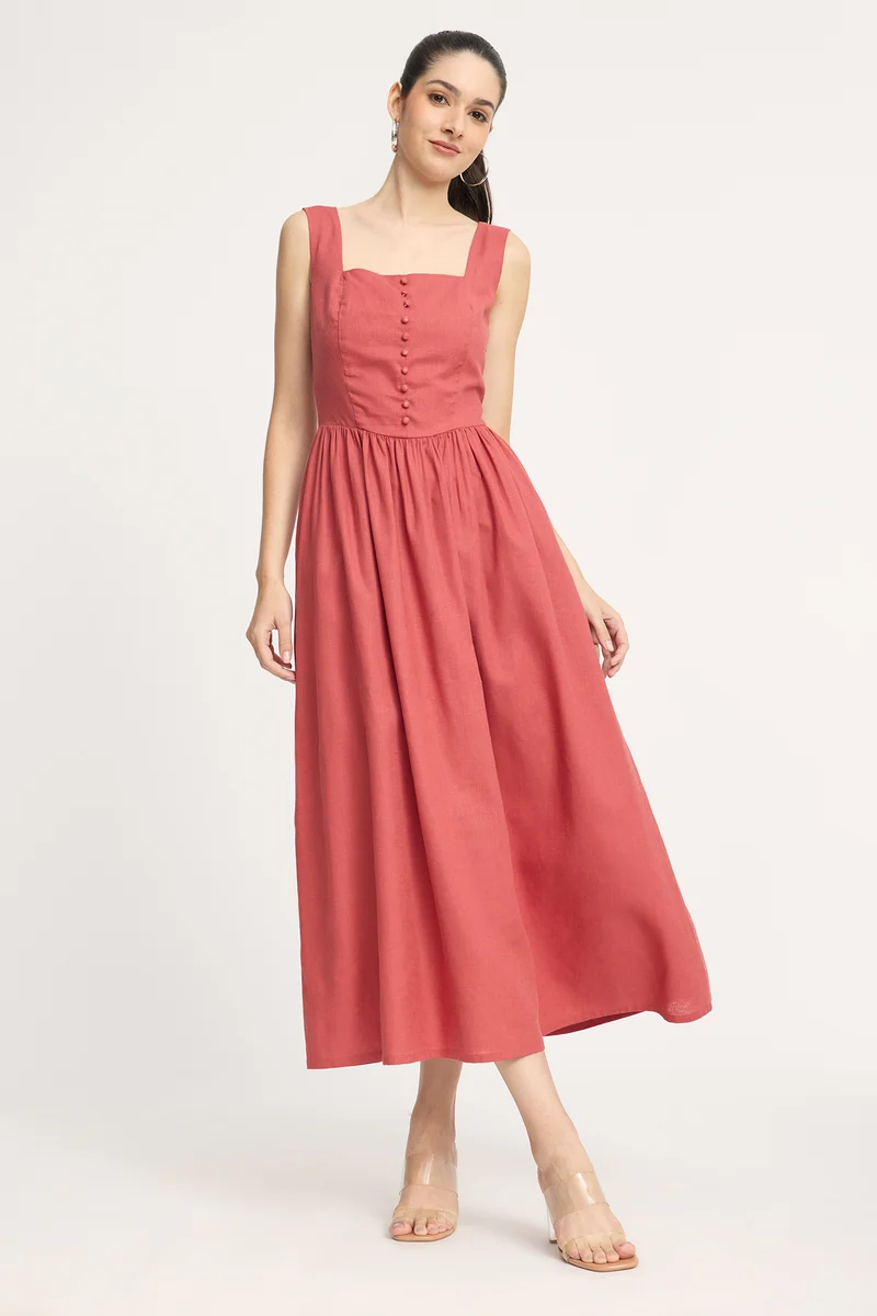 Sanm|100% Cotton Corset Midi Dress