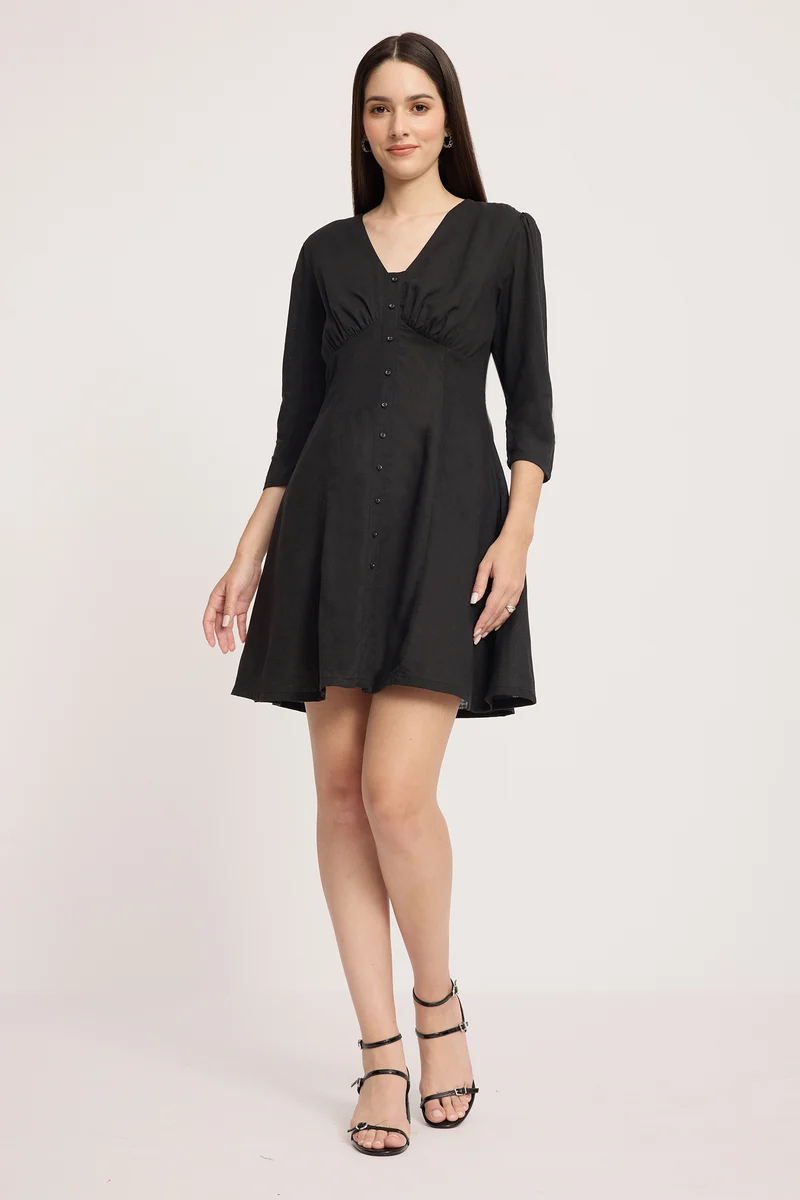 Astja|Linen Gathered Bust Mini Dress