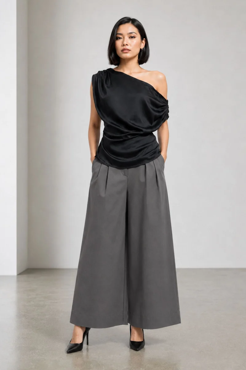 Doll|100% Viscose One-Shoulder Draped Top