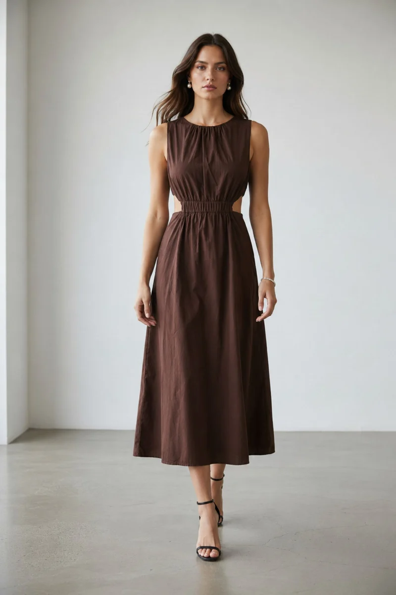 Zirelle|100% Cotton Gathered Midi Dress
