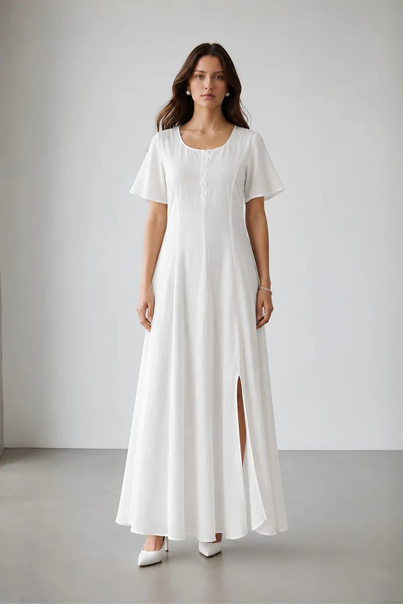 Hanura|100% Viscose Maxi Dress With Side Slit