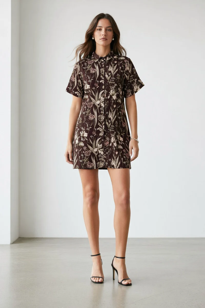 Kina|100% Cotton Boxy Fit Classic Shirt Dress