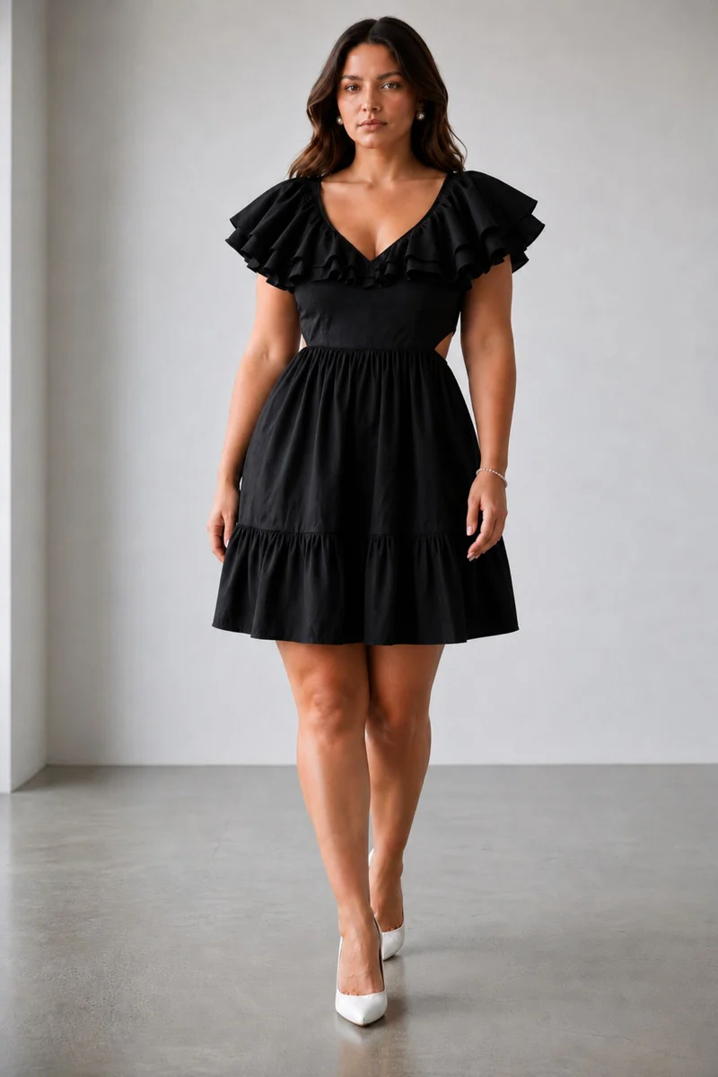 Rianelle|100% Cotton Ruffle Sleeve Mini Dress