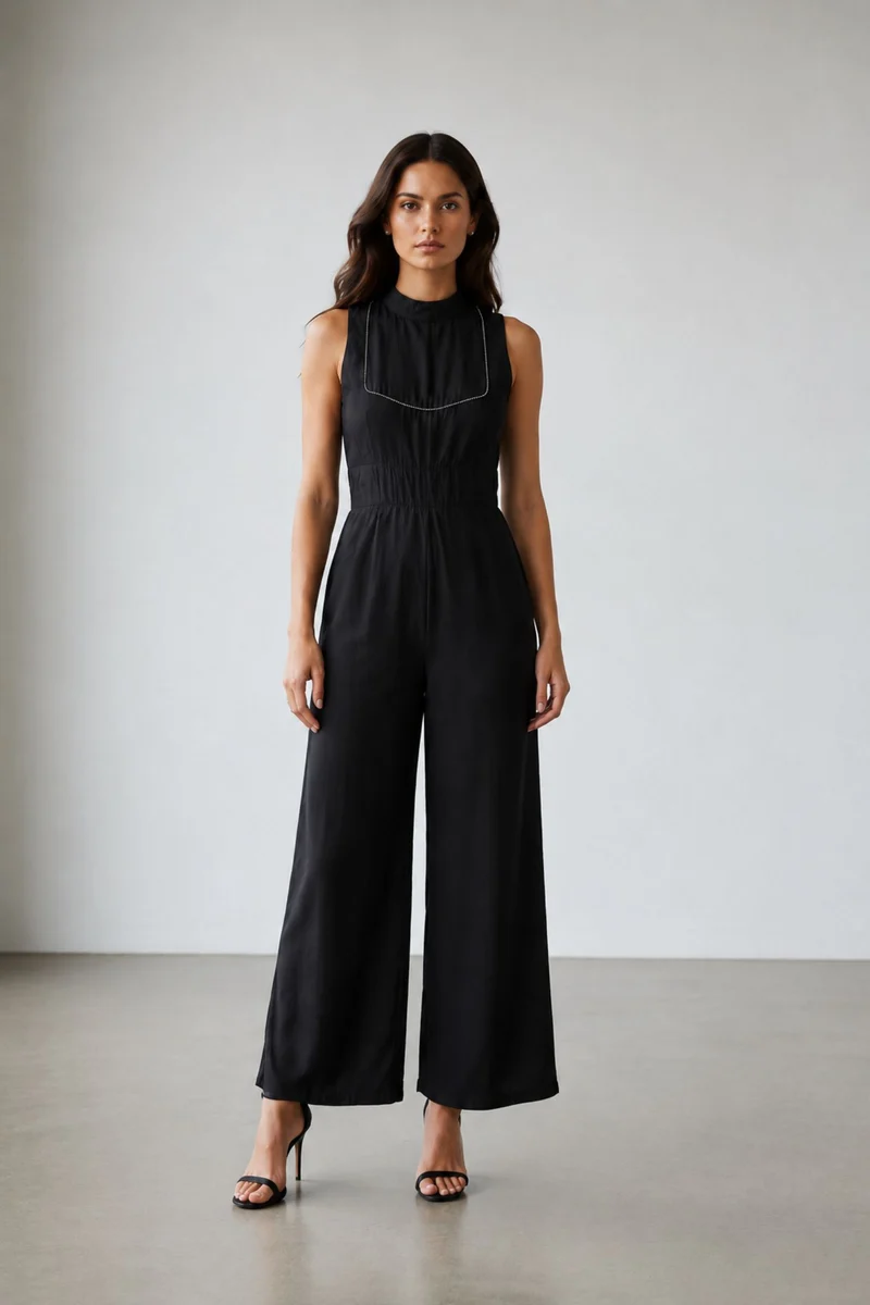 Yalina|100% Viscose High Neck Jumpsuit